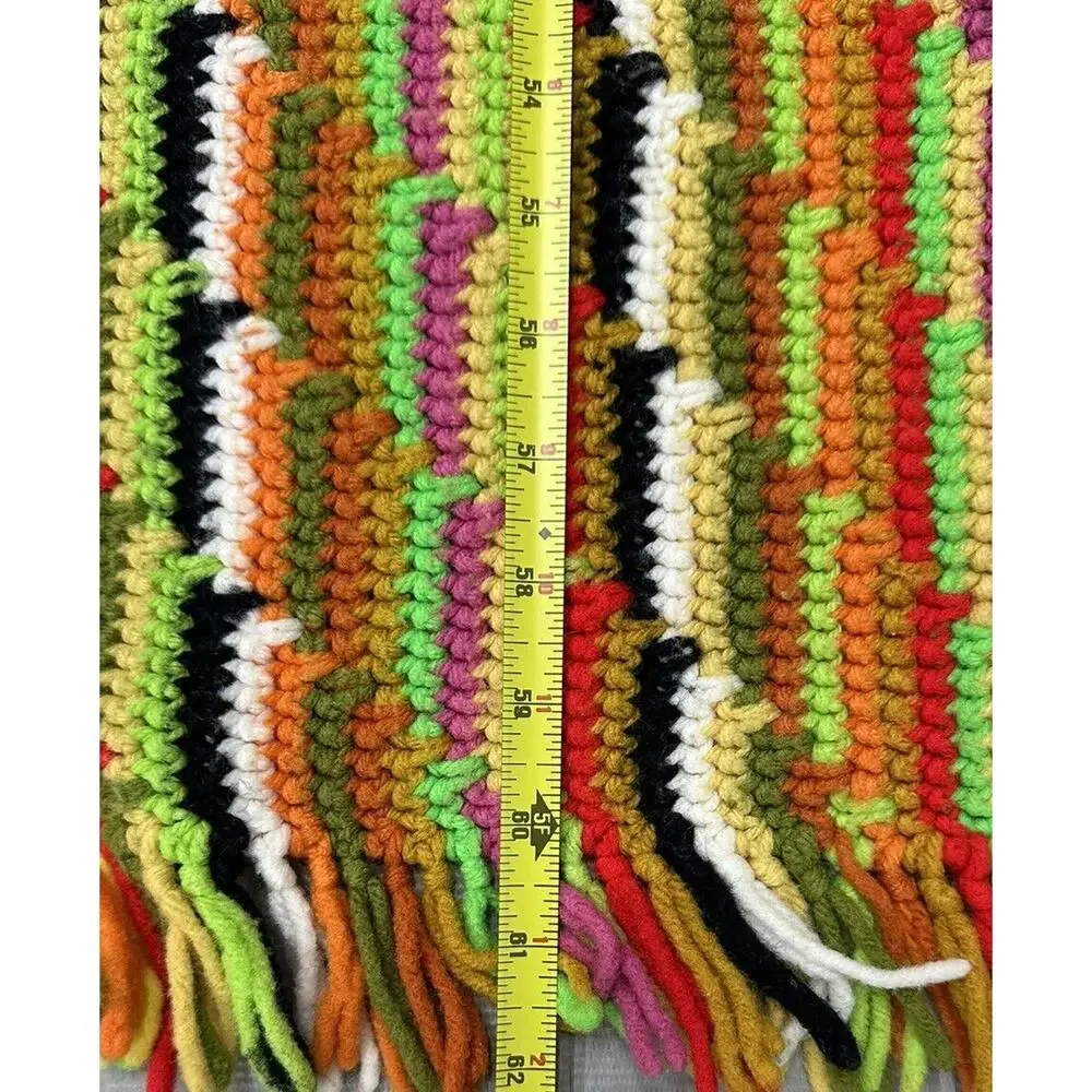 VINTAGE AFGHAN THROW BLANKET RUG 1970s RETRO MULTI-COLOR 62x44
